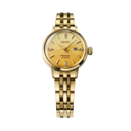 SEIKO Presage "Eggnog" Diamond Cocktail Time Gold Dial | SRE018