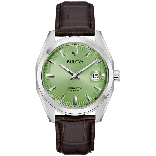 BULOVA Surveyor Automatic Green Dial Leather Strap | 96B427