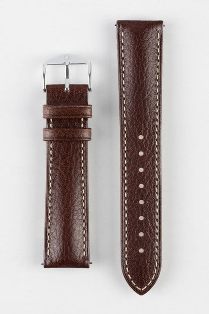 HIRSCH Boston Quick-Release Buffalo Calfskin Leather Strap Brown 22mm Silver Buckle | 01302110-22-SB