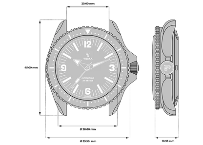YEMA Diver Classic Dial Rubber Strap 39.5mm | YDIV25-BTPS