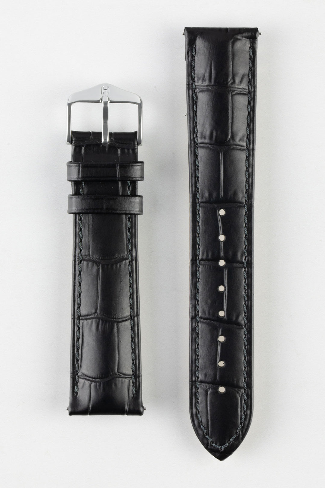 HIRSCH Duke Quick-Release Alligator Embossed Leather Strap Black 19mm Silver Buckle | 01028050-19-SB