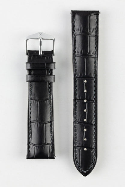 HIRSCH Duke Quick-Release Alligator Embossed Leather Strap Black 19mm Silver Buckle | 01028050-19-SB