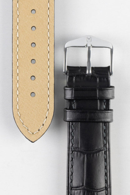 HIRSCH Duke Quick-Release Alligator Embossed Leather Strap Black 19mm Silver Buckle | 01028050-19-SB