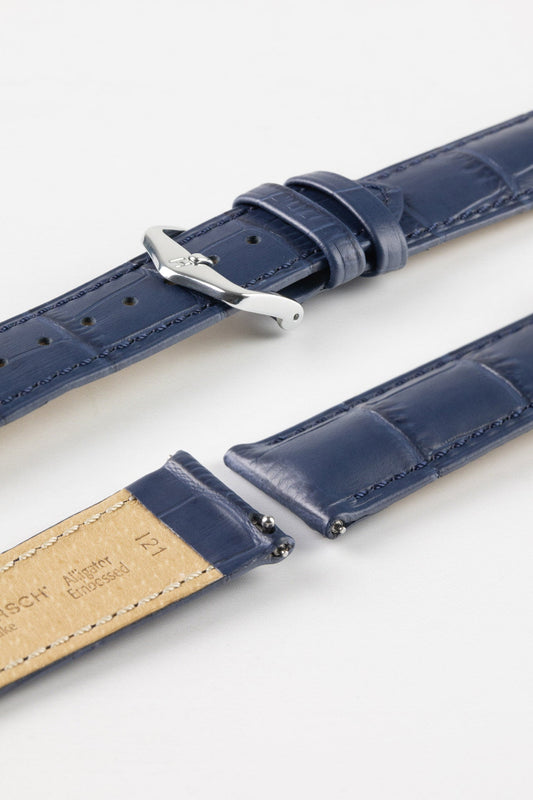 HIRSCH Duke Quick-Release Alligator Embossed Leather Strap Blue 20mm Silver Buckle | 01028080-20-SB