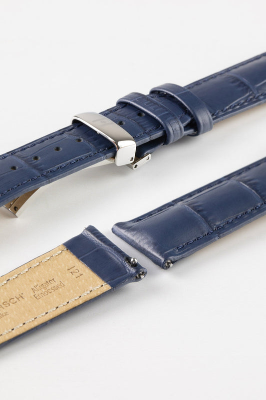 HIRSCH Duke Quick-Release Alligator Embossed Leather Strap Blue 20mm Silver Deployment Clasp | 01028080-20-SSD
