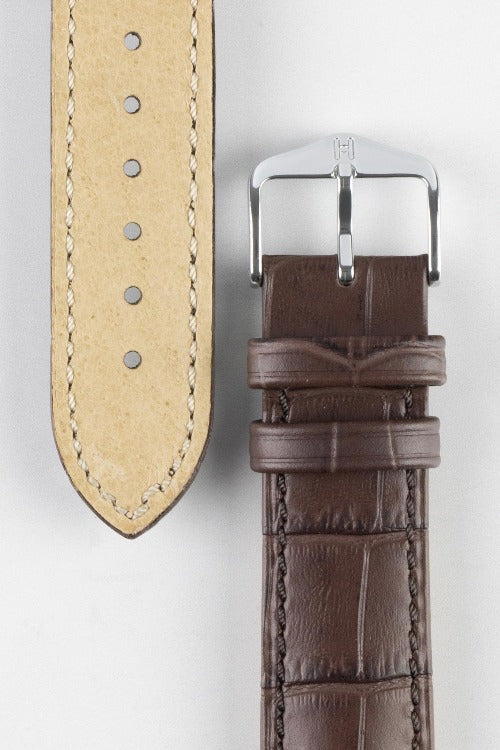 HIRSCH Duke Quick-Release Alligator Embossed Leather Strap Brown 19mm Silver Buckle | 01028010-19-SB