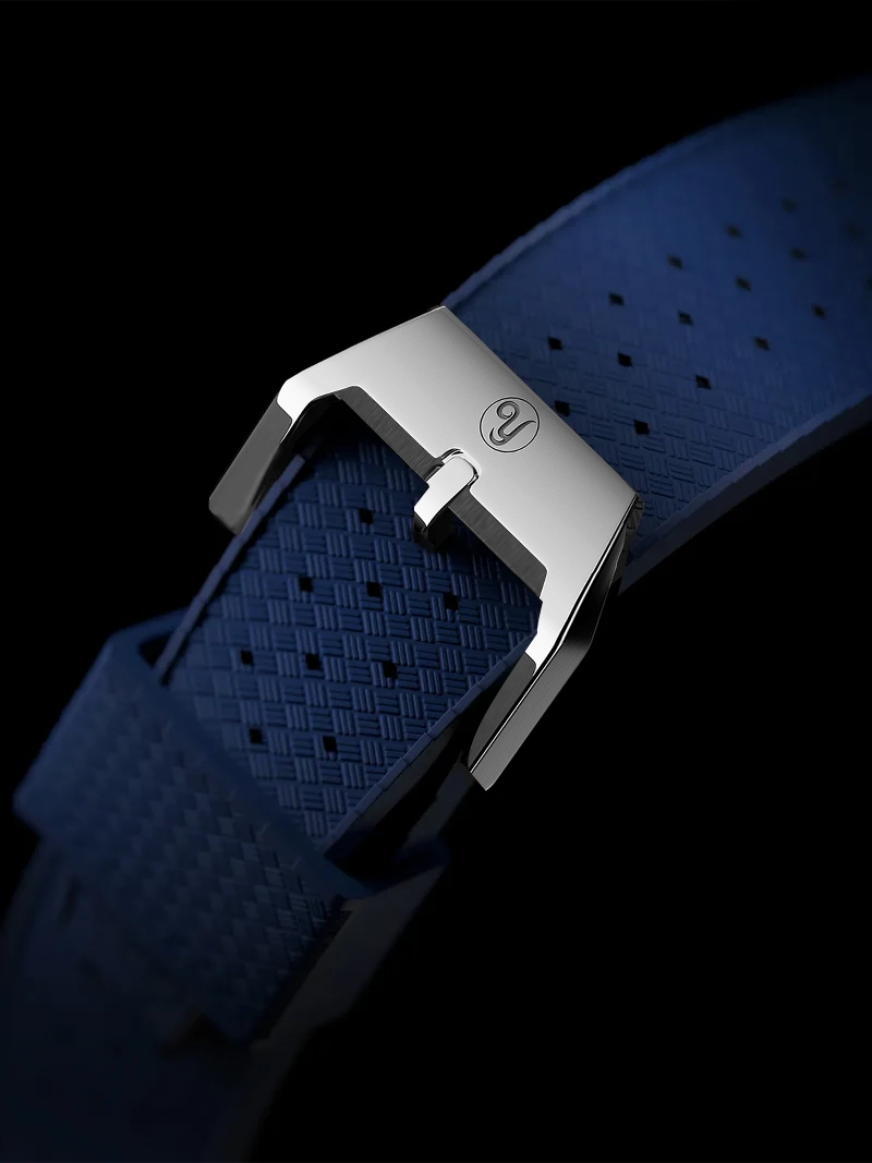 YEMA FKM Viton Tropic Integrated Blue Strap Steel Polished 19mm Large Size | SYRUB-I-G-19XL-SS