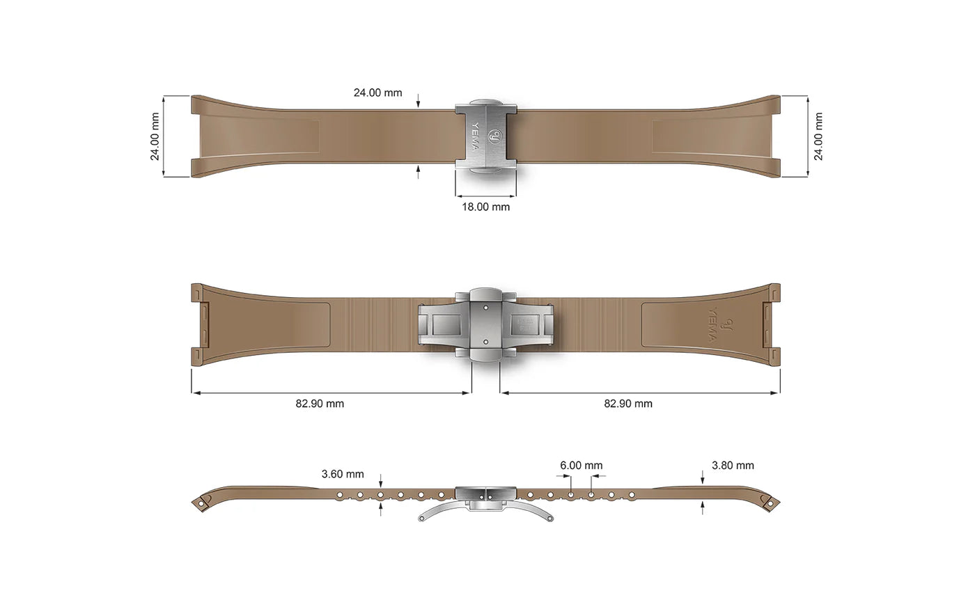YEMA FKM Rubber Integrated Strap 24mm | SYFKM-I-U-24-SS