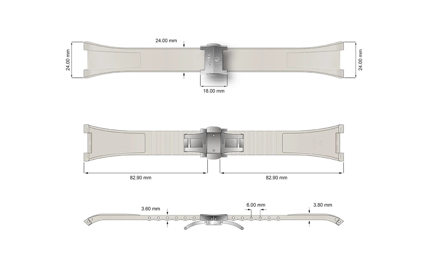 YEMA FKM Rubber Integrated Strap 24mm | SYFKM-I-F-24-SS