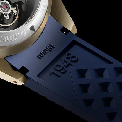 YEMA FKM Viton Tropic Integrated Blue Strap Steel Brushed 20mm Large Size | SYRUB-I-G-20XL-SB