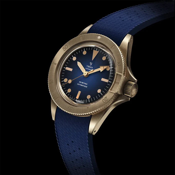 YEMA FKM Viton Tropic Integrated Blue Strap Steel Brushed 20mm Large Size | SYRUB-I-G-20XL-SB