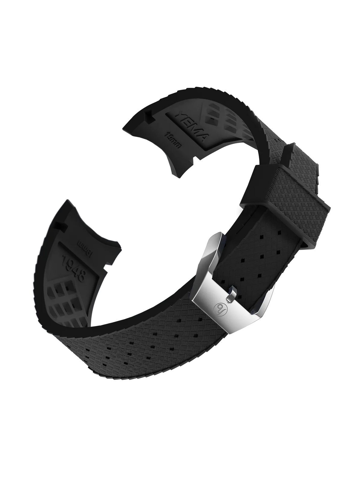 YEMA FKM Viton Tropic Integrated Strap Black Steel Polished 19mm Small Size