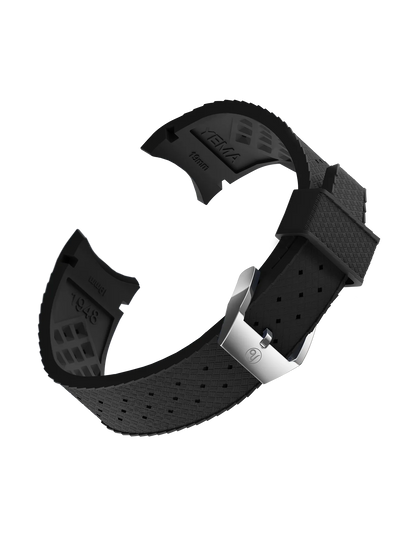 YEMA FKM Viton Tropic Integrated Strap Black Steel Polished 19mm Small Size