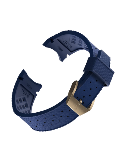 YEMA FKM Viton Tropic Integrated Strap Blue - Bronze brushed buckle