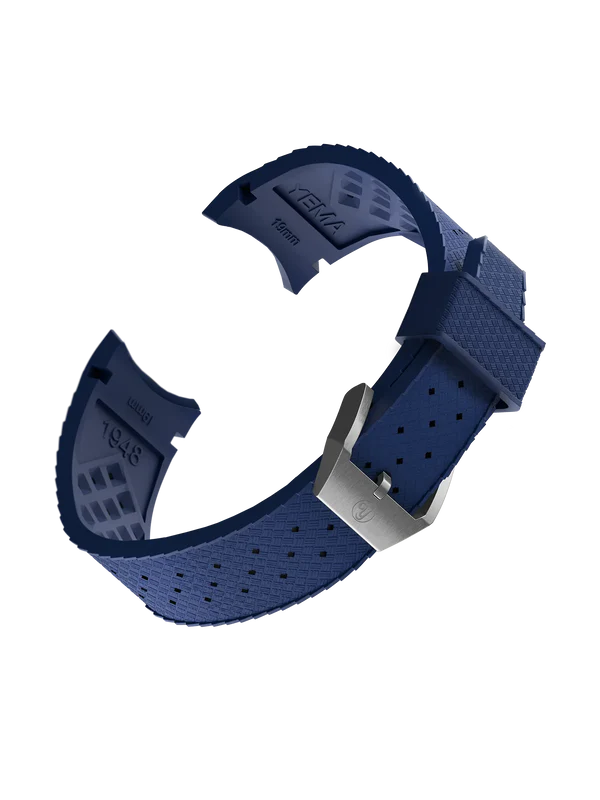 YEMA FKM Viton Tropic Integrated Blue Strap Steel Brushed 20mm Large Size | SYRUB-I-G-20XL-SB