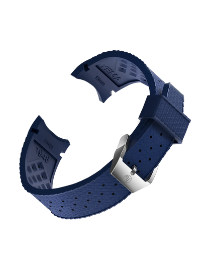 YEMA FKM Viton Tropic Integrated Strap Blue Steel Polished 19mm Small Size