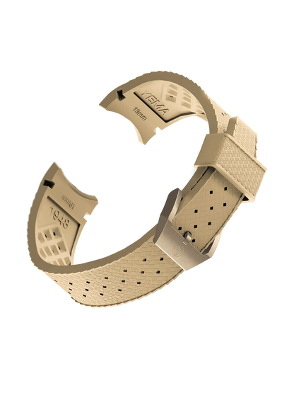YEMA FKM Viton Tropic Integrated Strap Beige - Bronze brushed buckle
