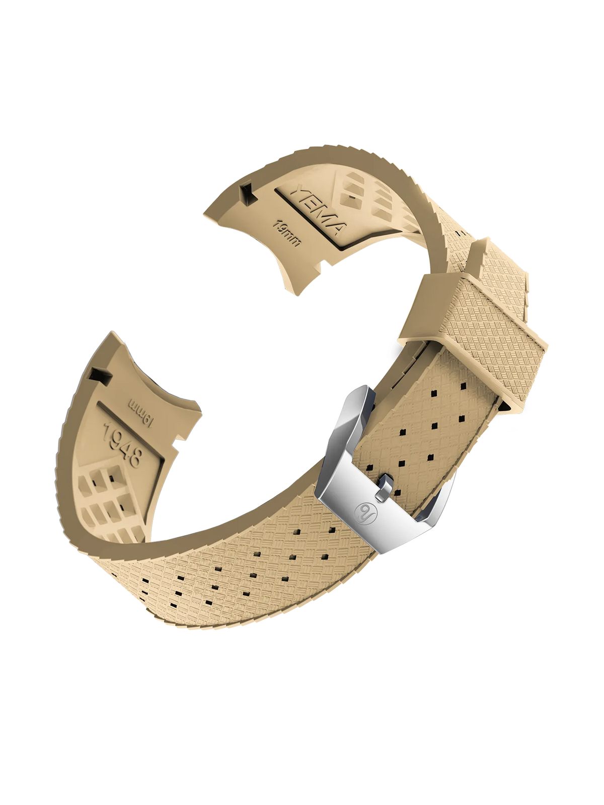 YEMA FKM Viton Tropic Integrated Strap Beige Steel Polished 19mm