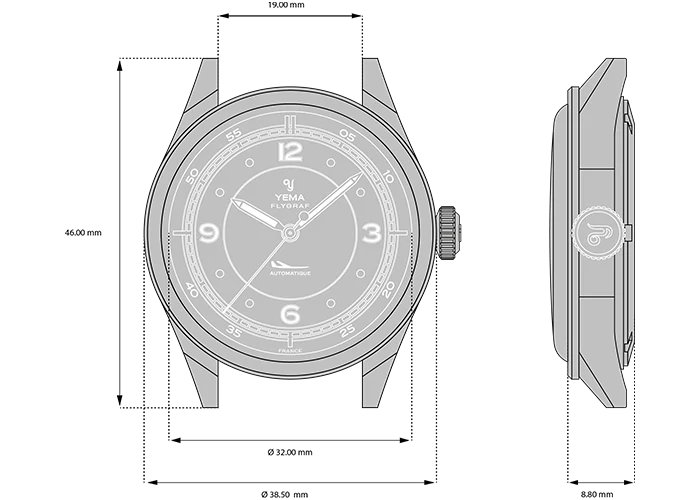 YEMA Flygraf Pilot Sector Dial Steel  Bracelet 38.5mm | YFLY25-ZMS