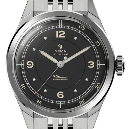 YEMA Flygraf Pilot Sector Dial Steel Bracelet Black 38.5mm | YFLY25-AMS