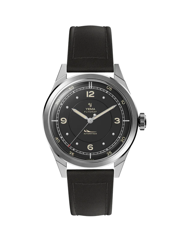YEMA Flygraf Pilot Sector Dial Black Leather Strap 38.5mm | YFLY25-AA66S