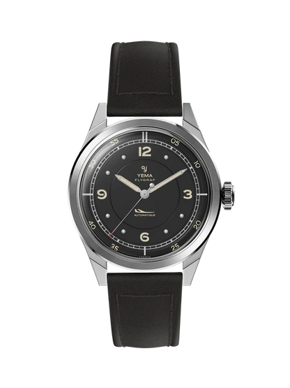 YEMA Flygraf Pilot Sector Dial Black Leather Strap 38.5mm | YFLY25-AA66S