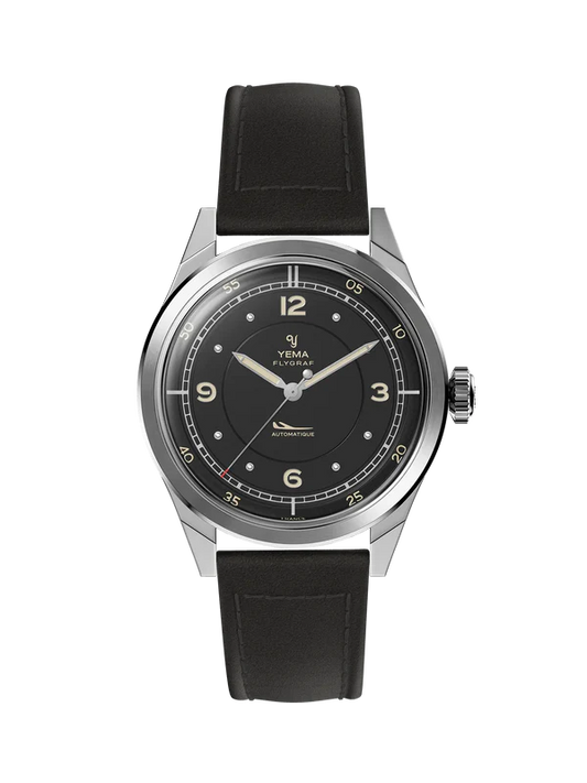 YEMA Flygraf Pilot Sector Dial Black Leather Strap 38.5mm | YFLY25-AA66S