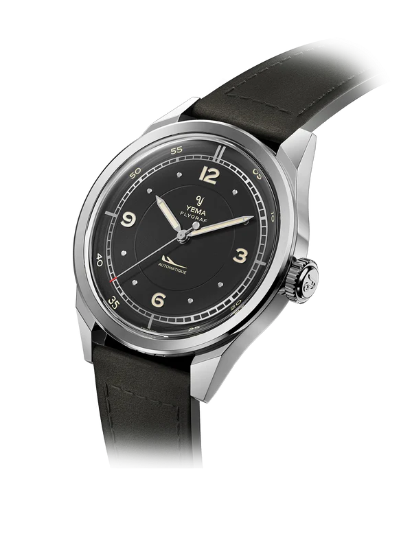 YEMA Flygraf Pilot Sector Dial Black Leather Strap 38.5mm | YFLY25-AA66S