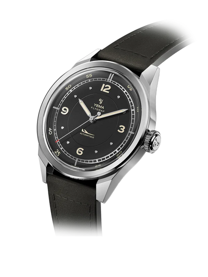 YEMA Flygraf Pilot Sector Dial Black Leather Strap 38.5mm | YFLY25-AA66S
