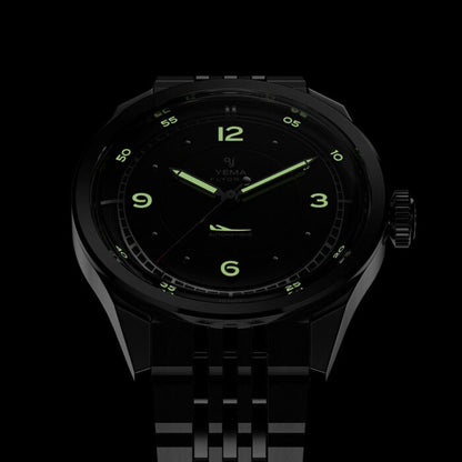 YEMA Flygraf Pilot Sector Dial Steel Bracelet Black 38.5mm | YFLY25-AMS