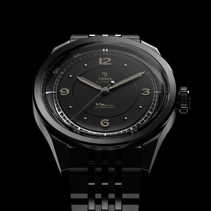 YEMA Flygraf Pilot Sector Dial Steel Bracelet Black 38.5mm | YFLY25-AMS