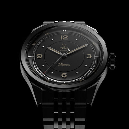YEMA Flygraf Pilot Sector Dial Steel Bracelet Black 38.5mm | YFLY25-AMS