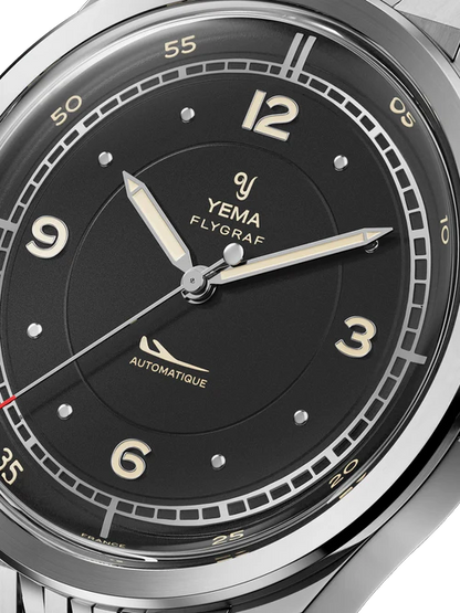 YEMA Flygraf Pilot Sector Dial Steel Bracelet Black 38.5mm | YFLY25-AMS