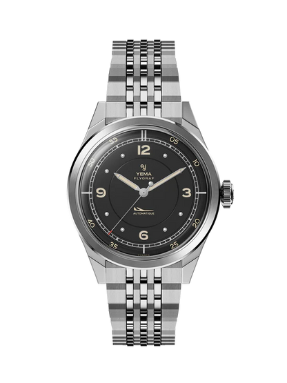 YEMA Flygraf Pilot Sector Dial Steel Bracelet Black 38.5mm | YFLY25-AMS