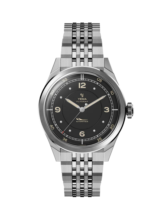 YEMA Flygraf Pilot Sector Dial Steel Bracelet Black 38.5mm | YFLY25-AMS