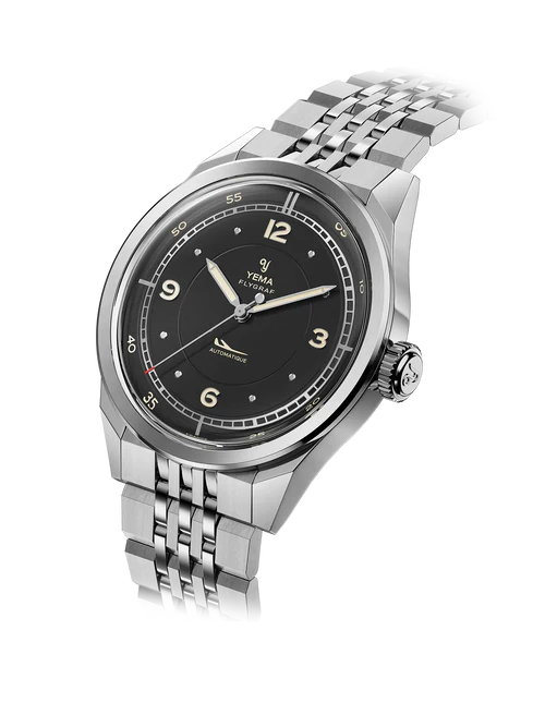 YEMA Flygraf Pilot Sector Dial Steel Bracelet Black 38.5mm | YFLY25-AMS