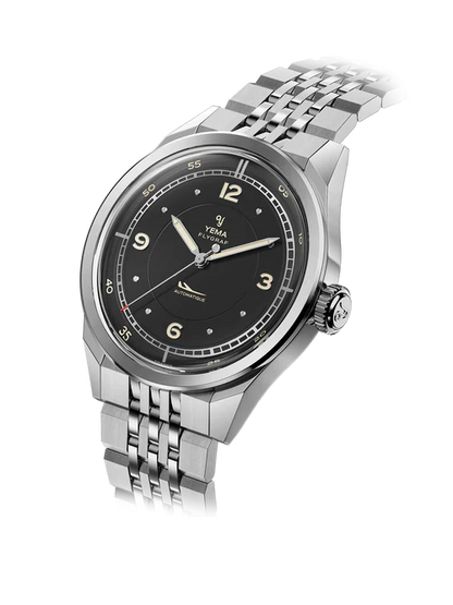 YEMA Flygraf Pilot Sector Dial Steel Bracelet Black 38.5mm | YFLY25-AMS