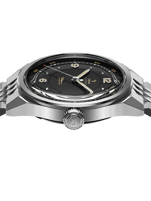 YEMA Flygraf Pilot Sector Dial Steel Bracelet Black 38.5mm | YFLY25-AMS