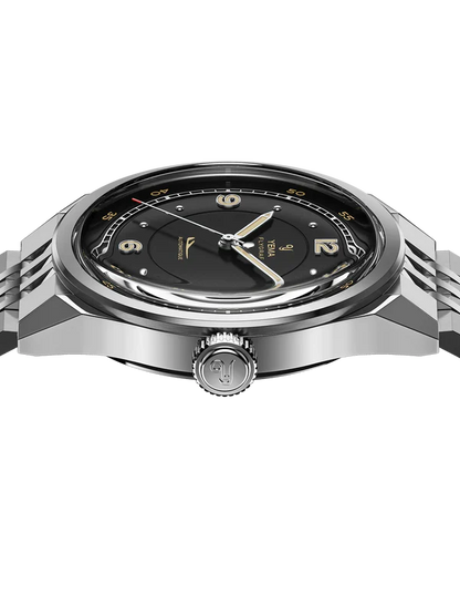 YEMA Flygraf Pilot Sector Dial Steel Bracelet Black 38.5mm | YFLY25-AMS