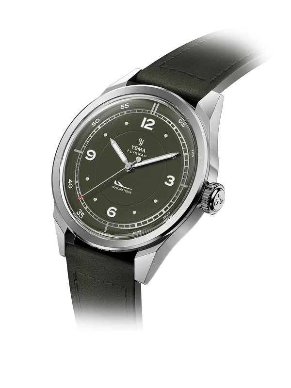 YEMA Flygraf Pilot Sector Dial Khaki Leather Strap 38.5mm | YFLY25-ZZ66S