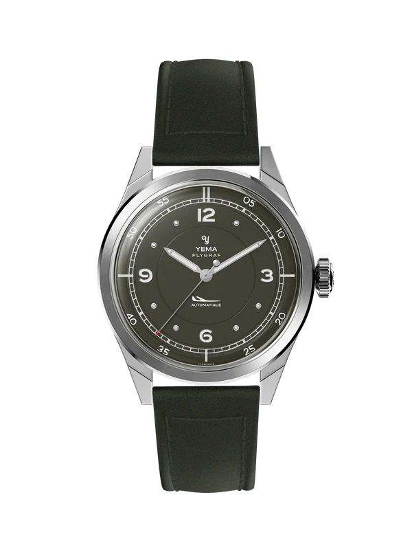 YEMA Flygraf Pilot Sector Dial Khaki Leather Strap 38.5mm | YFLY25-ZZ66S