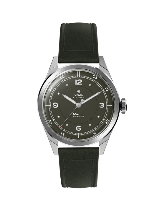 YEMA Flygraf Pilot Sector Dial Khaki Leather Strap 38.5mm | YFLY25-ZZ66S