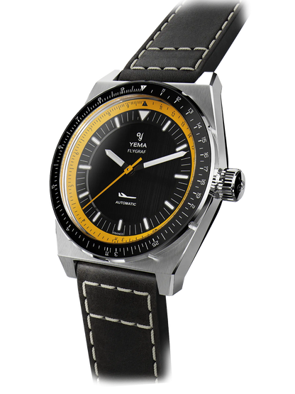 YEMA Urban Sport Flygraf 39mm Black Leather | YFLY23-AA65S