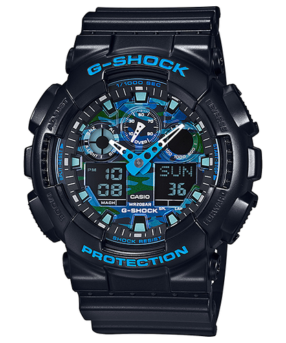 CASIO G-Shock Analog-Digital Black/Blue Camo | GA100CB-1A