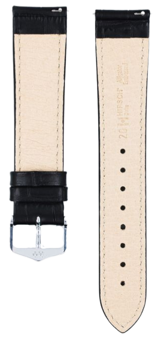HIRSCH Duke Quick-Release Alligator Embossed Leather Strap Black 20mm Silver Buckle | 01028050-2-SB