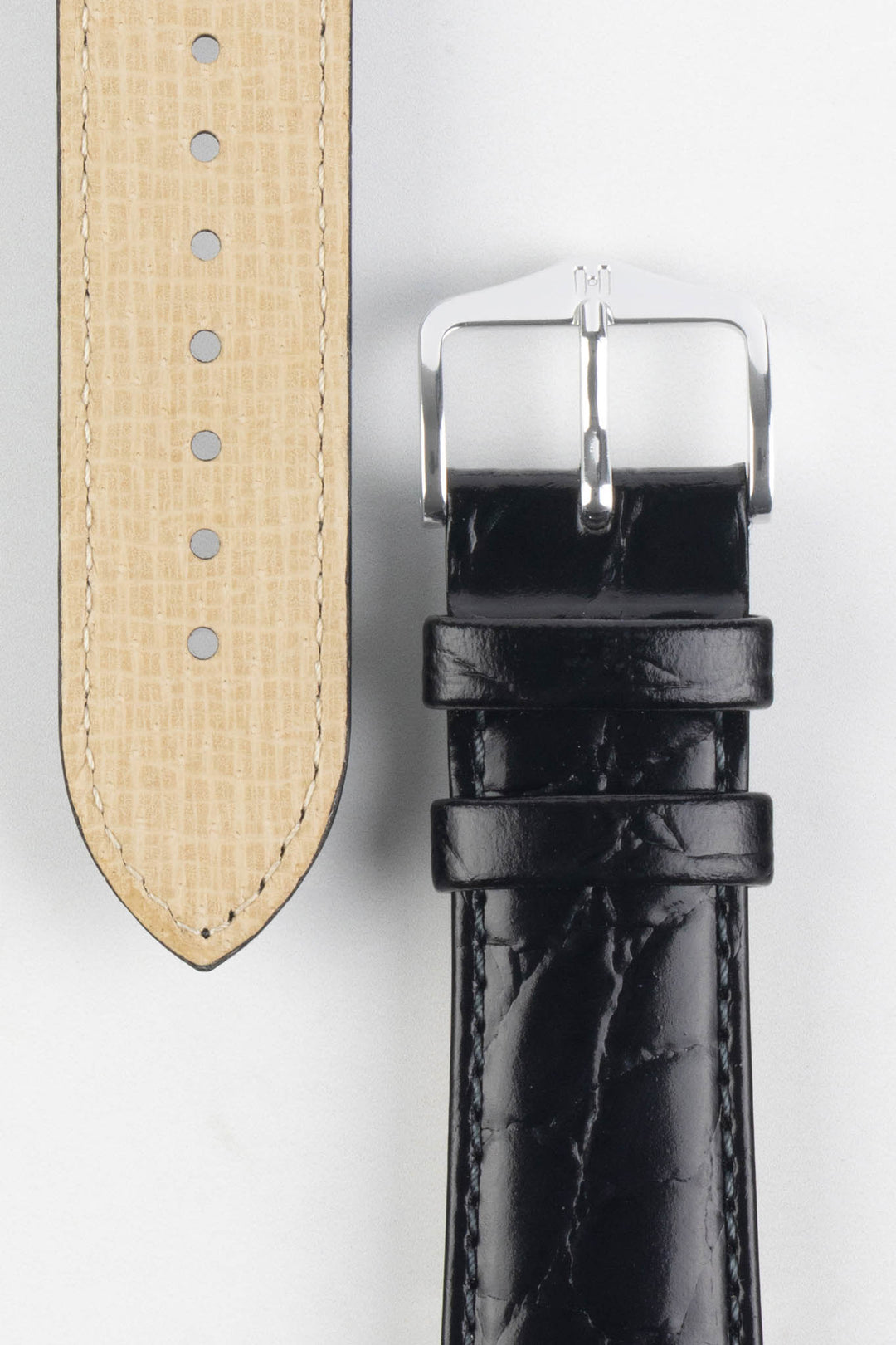 HIRSCH Crocograin Crocodile Embossed Leather Strap Black 22mm Silver Buckle | 12322850-22-SB