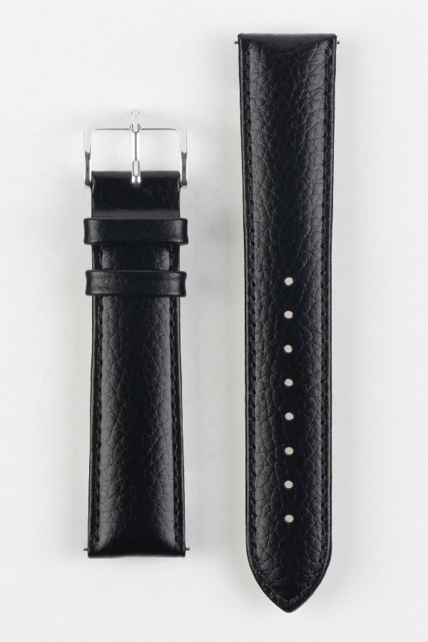 HIRSCH Kansas Buffalo Calfskin Leather Strap Black 22mm Silver Buckle | 01502150-22-SB