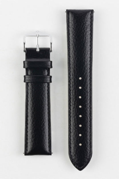 HIRSCH Kansas Buffalo Calfskin Leather Strap Black 22mm Silver Buckle | 01502150-22-SB