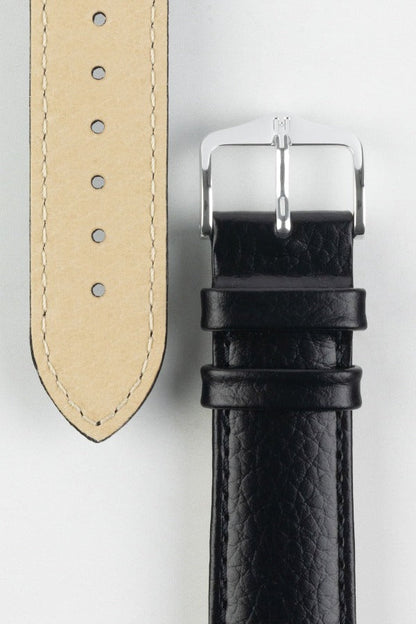 HIRSCH Kansas Buffalo Calfskin Leather Strap Black 22mm Silver Buckle | 01502150-22-SB