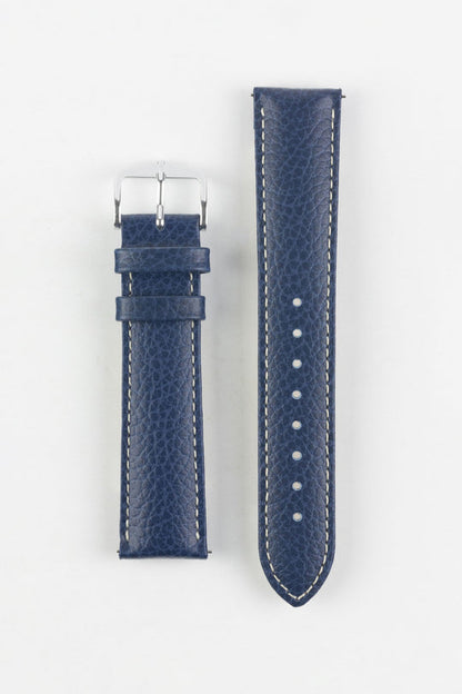 HIRSCH Kansas Buffalo-Embossed Calf Leather Watch Strap Blue with White Stitch 20mm Silver Buckle | 01502081-20-SB